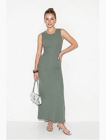 Vestido maxi ajustado de canalé sin mangas lucci