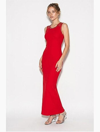 Vestido maxi ajustado de canalé sin mangas lucci