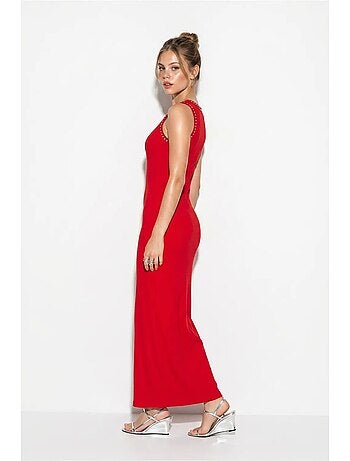 Vestido maxi ajustado de canalé sin mangas lucci