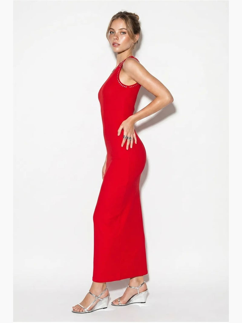 Vestido maxi ajustado de canalé sin mangas lucci Rojo - Kiabi
