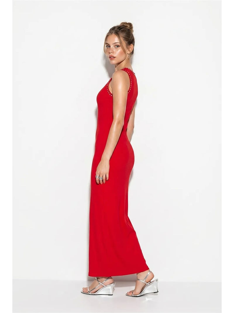 Vestido maxi ajustado de canalé sin mangas lucci Rojo - Kiabi