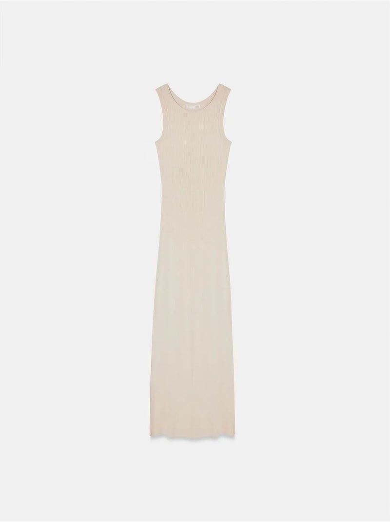 Vestido maxi ajustado sin mangas de canalé dilvin Beige natural - Kiabi
