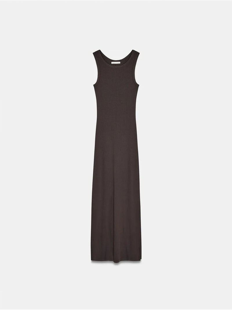 Vestido maxi ajustado sin mangas de canalé dilvin Marrón oscuro - Kiabi