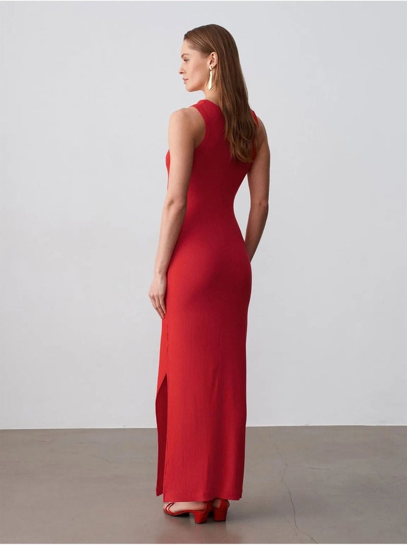 Vestido maxi ajustado sin mangas de canalé dilvin Rojo - Kiabi