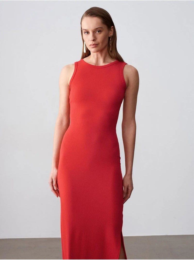 Vestido maxi ajustado sin mangas de canalé dilvin Rojo - Kiabi