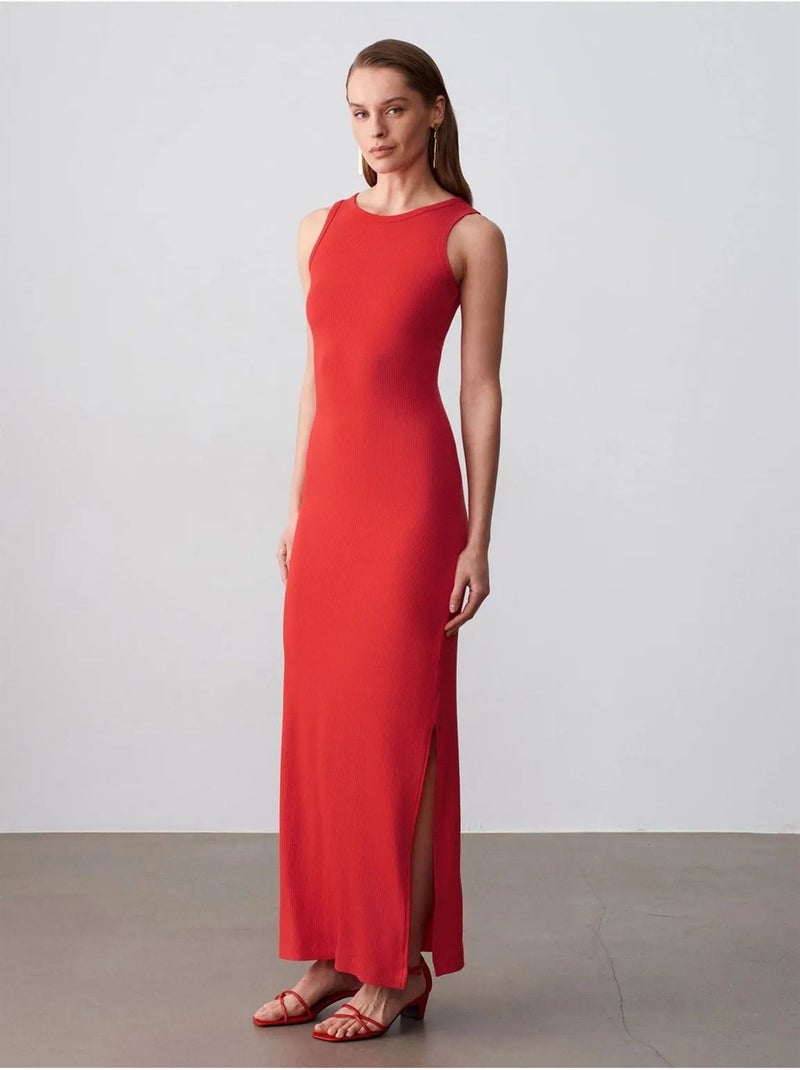 Vestido maxi ajustado sin mangas de canalé dilvin Rojo - Kiabi