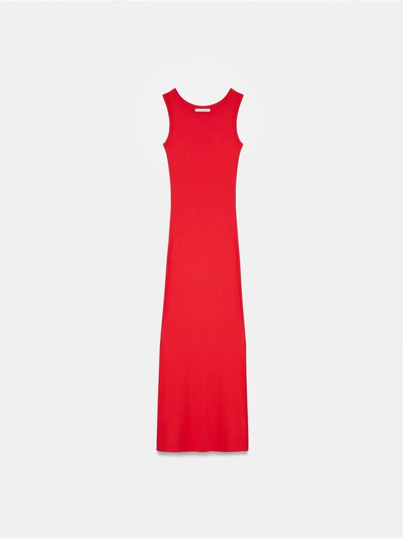 Vestido maxi ajustado sin mangas de canalé dilvin Rojo - Kiabi