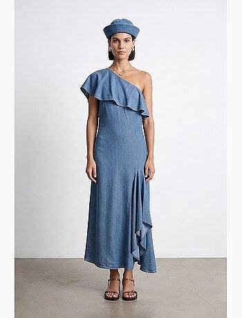 Vestido maxi asimétrico de una manga dilvin