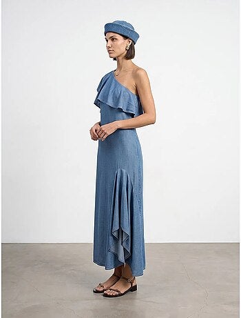 Vestido maxi asimétrico de una manga dilvin