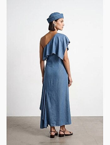 Vestido maxi asimétrico de una manga dilvin