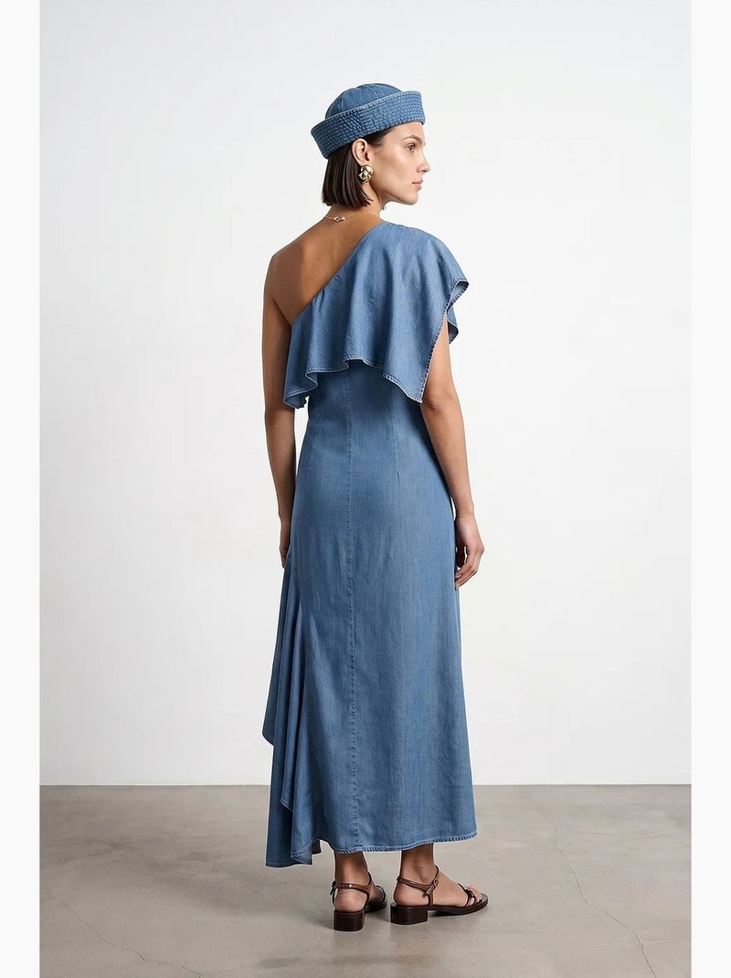 Vestido maxi asimétrico de una manga dilvin Azul - Kiabi