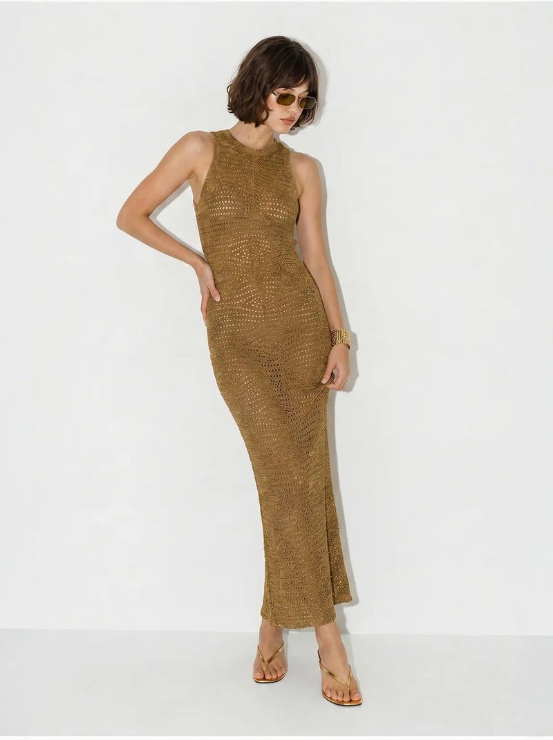 Vestido maxi bodycon sin mangas de viscosa texturizada lucci Camel - Kiabi
