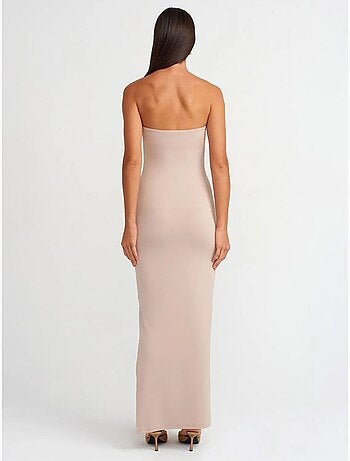 Vestido maxi bodycon sin tirantes con abertura dilvin