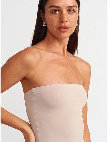 Vestido maxi bodycon sin tirantes con abertura dilvin