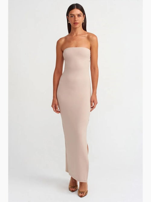 Vestido maxi bodycon sin tirantes con abertura dilvin - Kiabi Vestido maxi bodycon sin tirantes con abertura dilvin - Kiabi