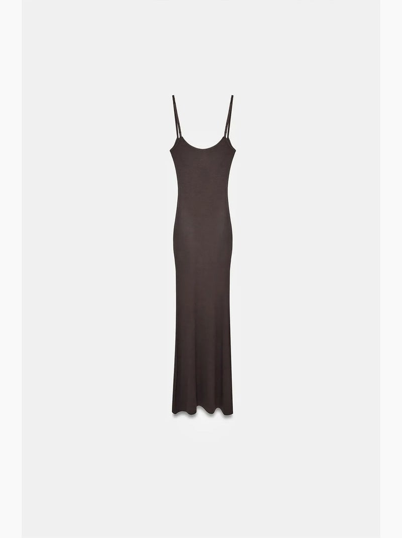 Vestido maxi ceñido de canalé dilvin Marrón chocolate - Kiabi