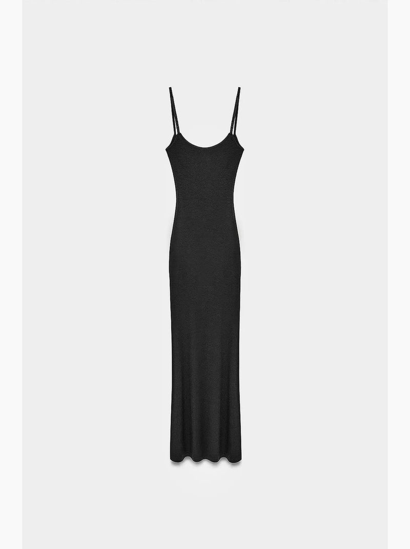 Vestido maxi ceñido de canalé dilvin Negro - Kiabi