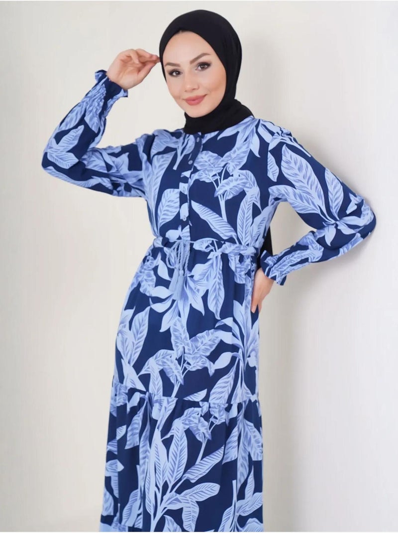 Vestido maxi de crepé de viscosa floral bdart Azul laguna - Kiabi
