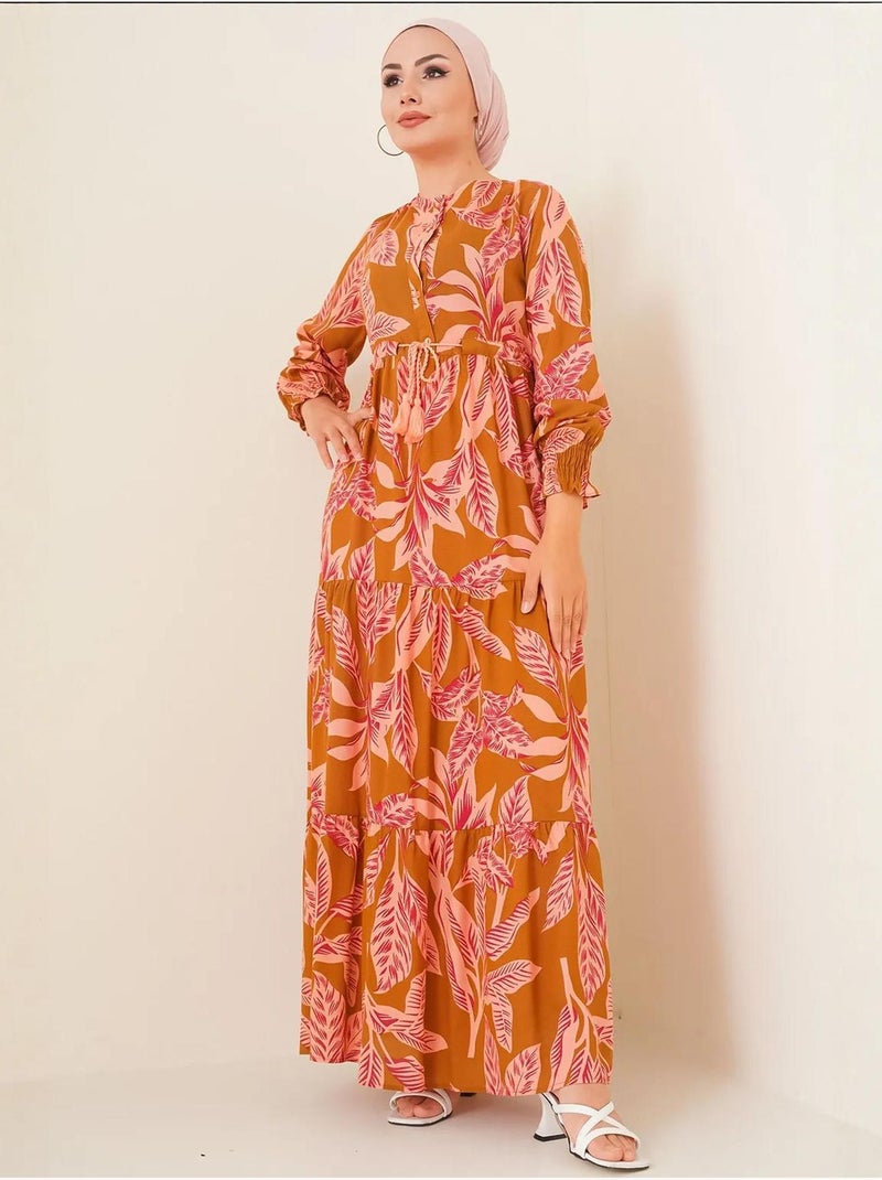 Vestido maxi de crepé de viscosa floral bdart Camel - Kiabi