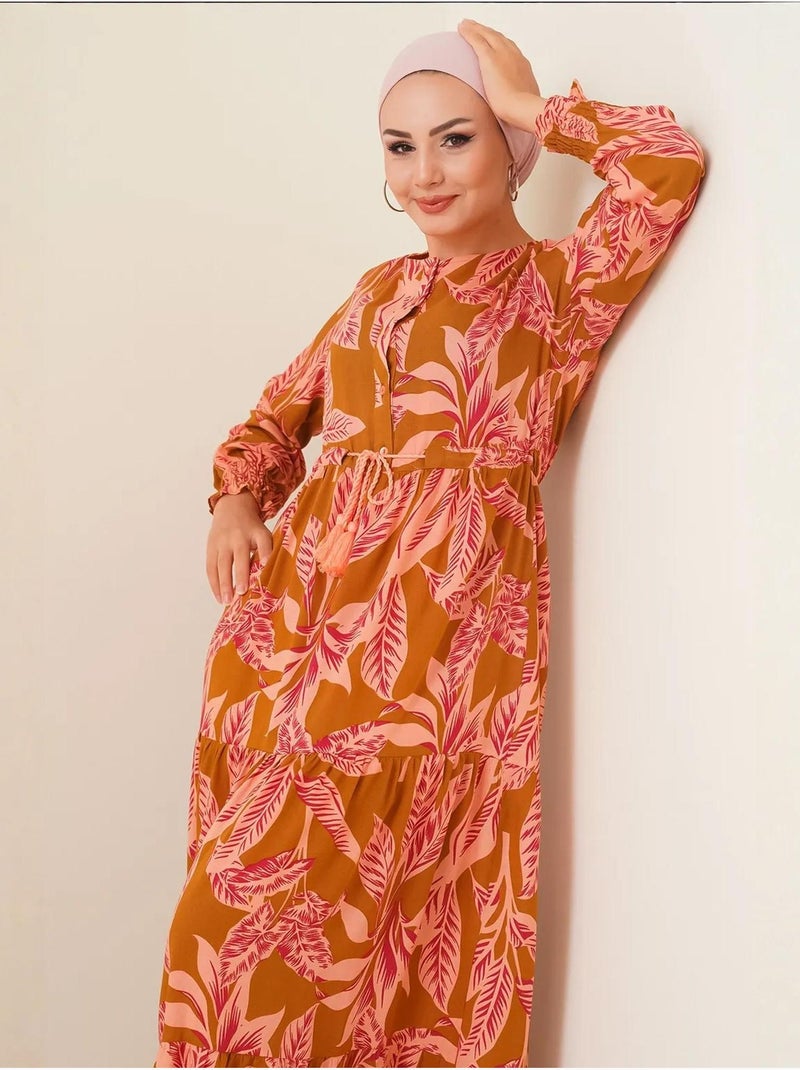 Vestido maxi de crepé de viscosa floral bdart Camel - Kiabi