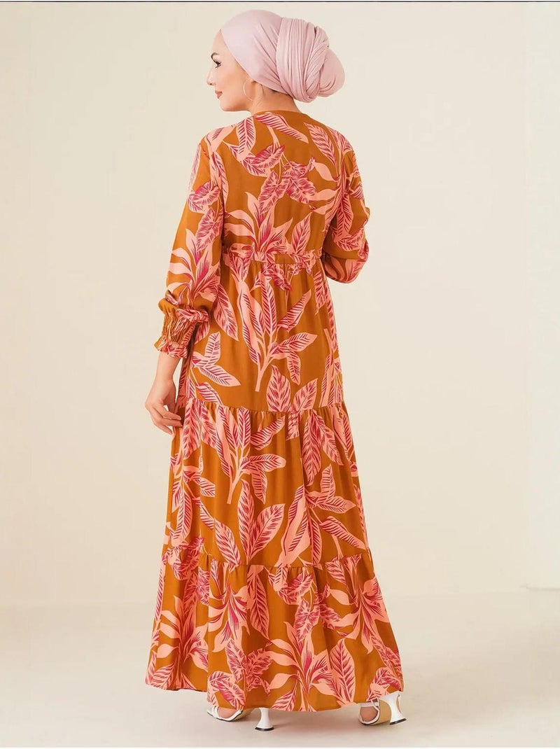 Vestido maxi de crepé de viscosa floral bdart Camel - Kiabi