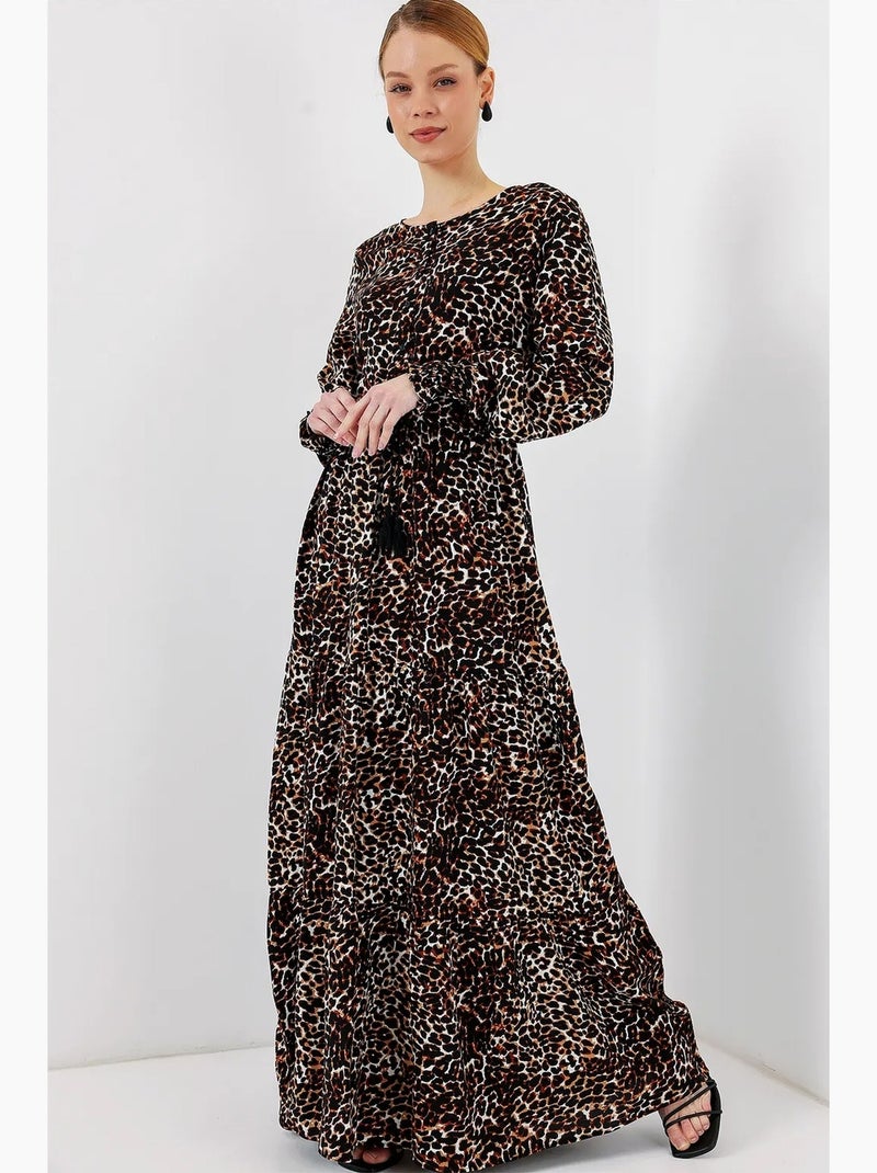 Vestido maxi de crepé de viscosa floral bdart Marrón - Kiabi