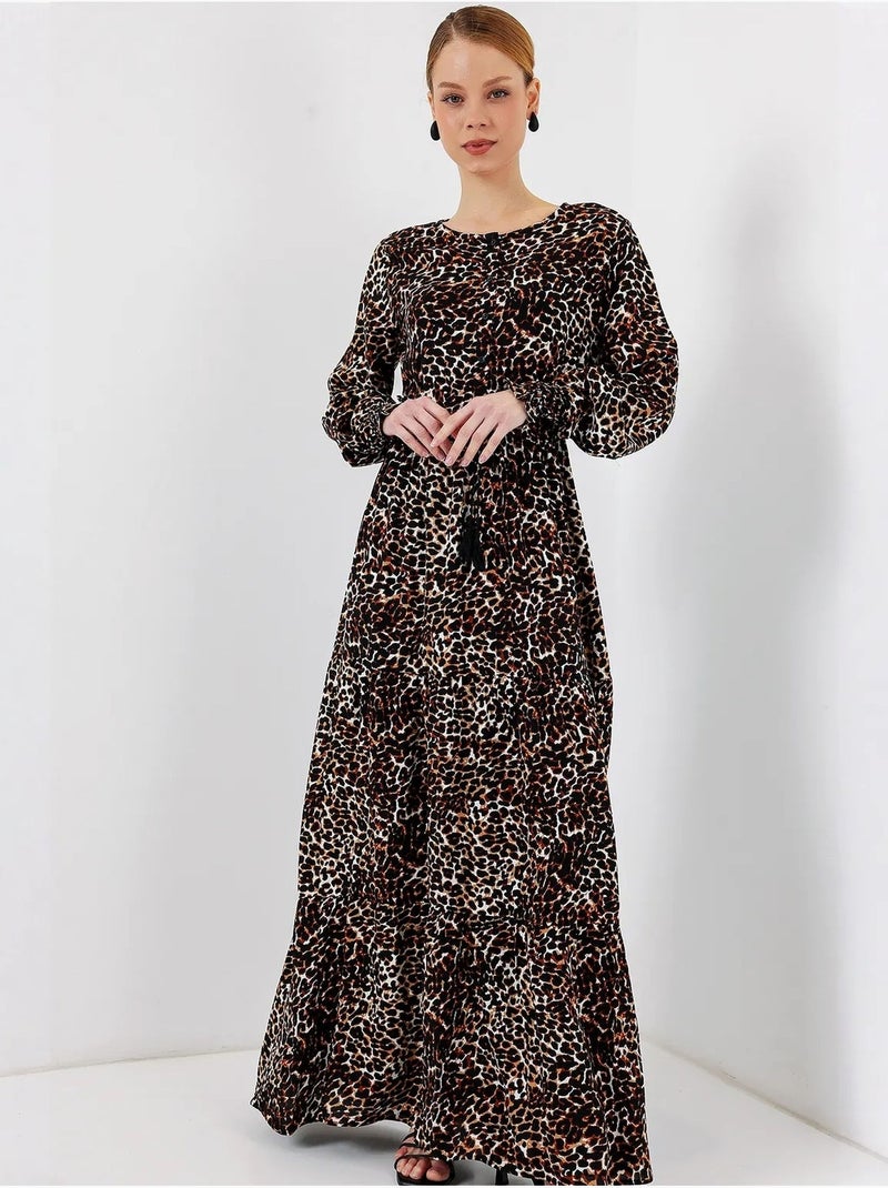 Vestido maxi de crepé de viscosa floral bdart Marrón - Kiabi