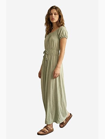 Vestido maxi de escote cuadrado con detalle de lazada my fashion