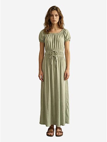Vestido maxi de escote cuadrado con detalle de lazada my fashion