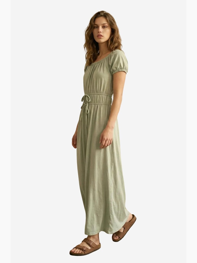 Vestido maxi de escote cuadrado con detalle de lazada my fashion Verde menta - Kiabi