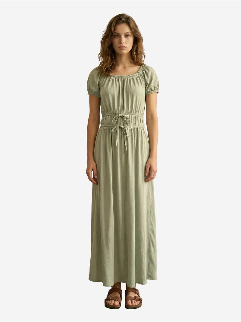 Vestido maxi de escote cuadrado con detalle de lazada my fashion Verde menta - Kiabi