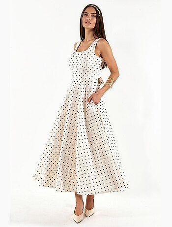 Vestido maxi de escote cuadrado con lunares hiccup