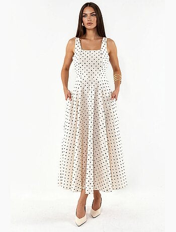 Vestido maxi de escote cuadrado con lunares hiccup