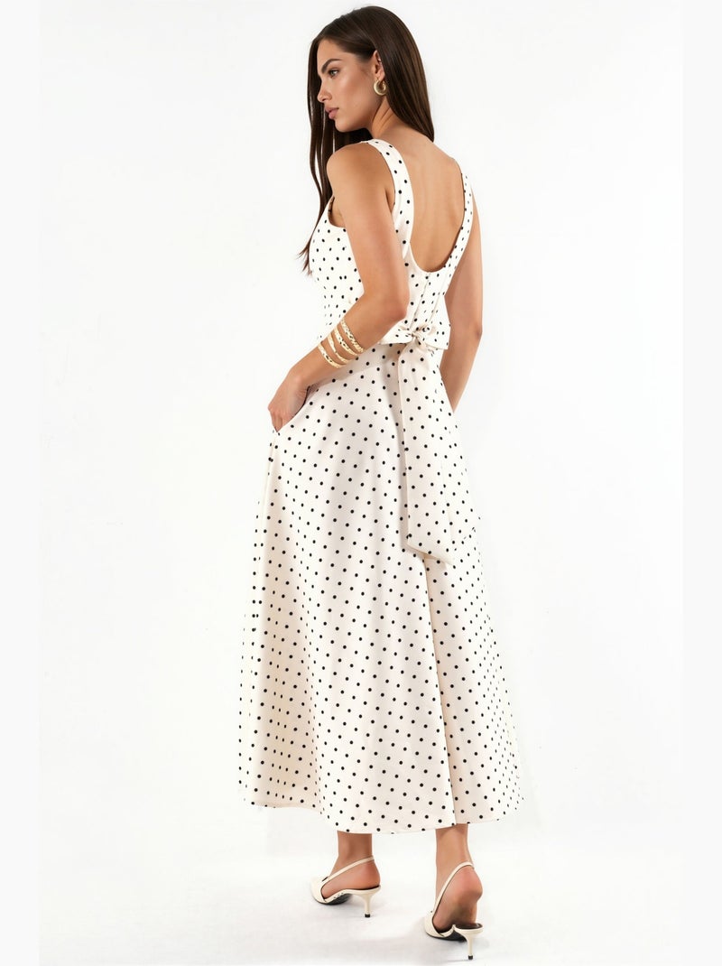 Vestido maxi de escote cuadrado con lunares hiccup Crema - Kiabi