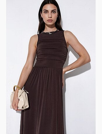 Vestido maxi de línea a con escote barco hiccup