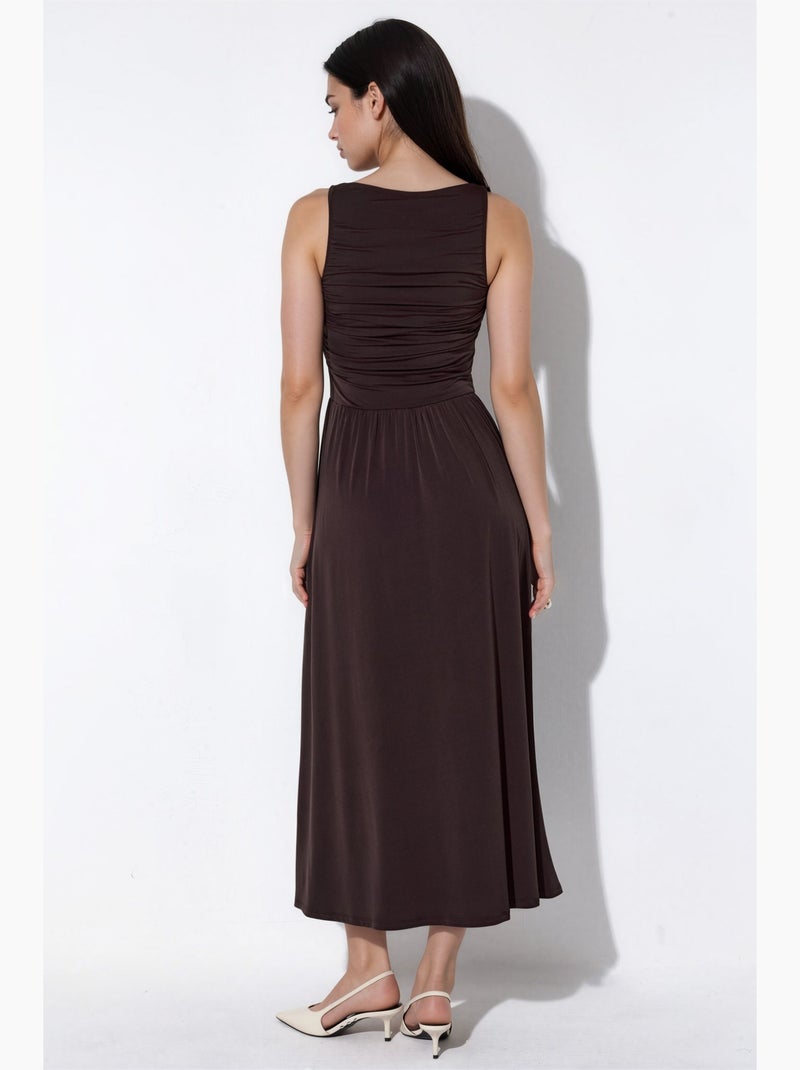 Vestido maxi de línea a con escote barco hiccup Marrón oscuro - Kiabi