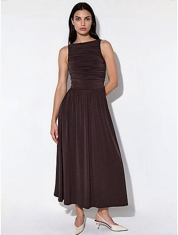 Vestido maxi de línea A con escote barco