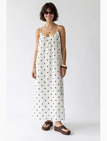 Vestido maxi de línea a con lunares mixray