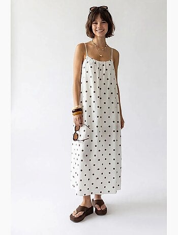 Vestido maxi de línea a con lunares mixray