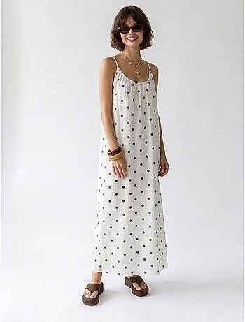 Vestido maxi de línea a con lunares mixray