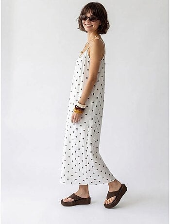 Vestido maxi de línea a con lunares mixray