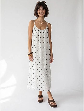Vestido maxi de línea a con lunares mixray