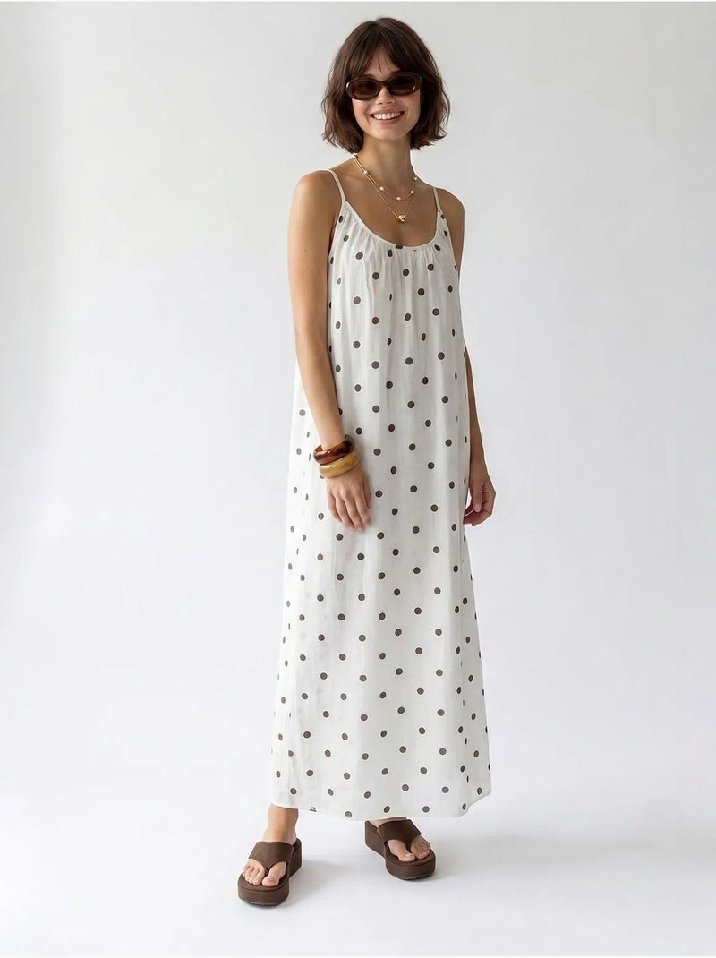 Vestido maxi de línea a con lunares mixray Blanco roto - Kiabi