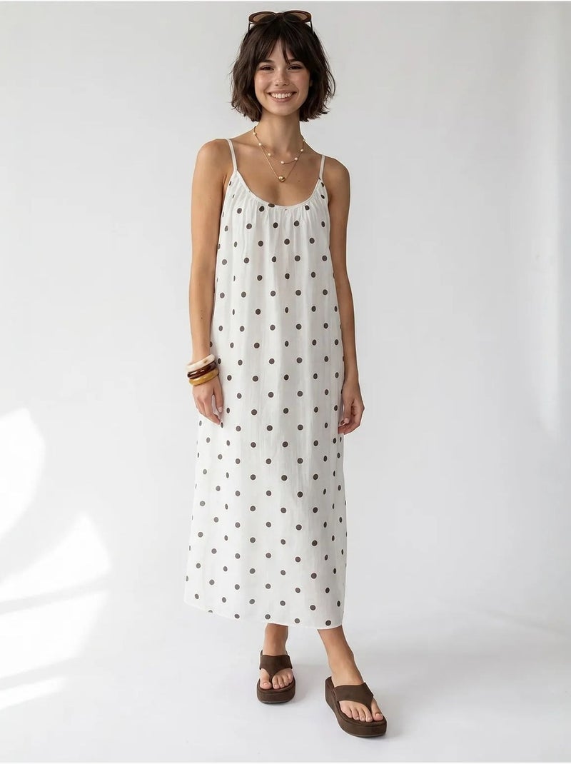 Vestido maxi de línea a con lunares mixray Blanco roto - Kiabi