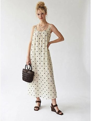 Vestido maxi de línea a con lunares mixray