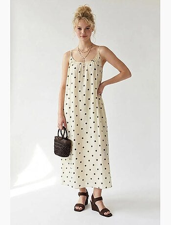 Vestido maxi de línea a con lunares mixray