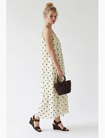 Vestido maxi de línea a con lunares mixray
