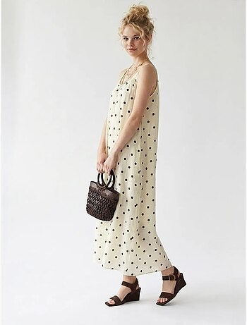 Vestido maxi de línea a con lunares mixray