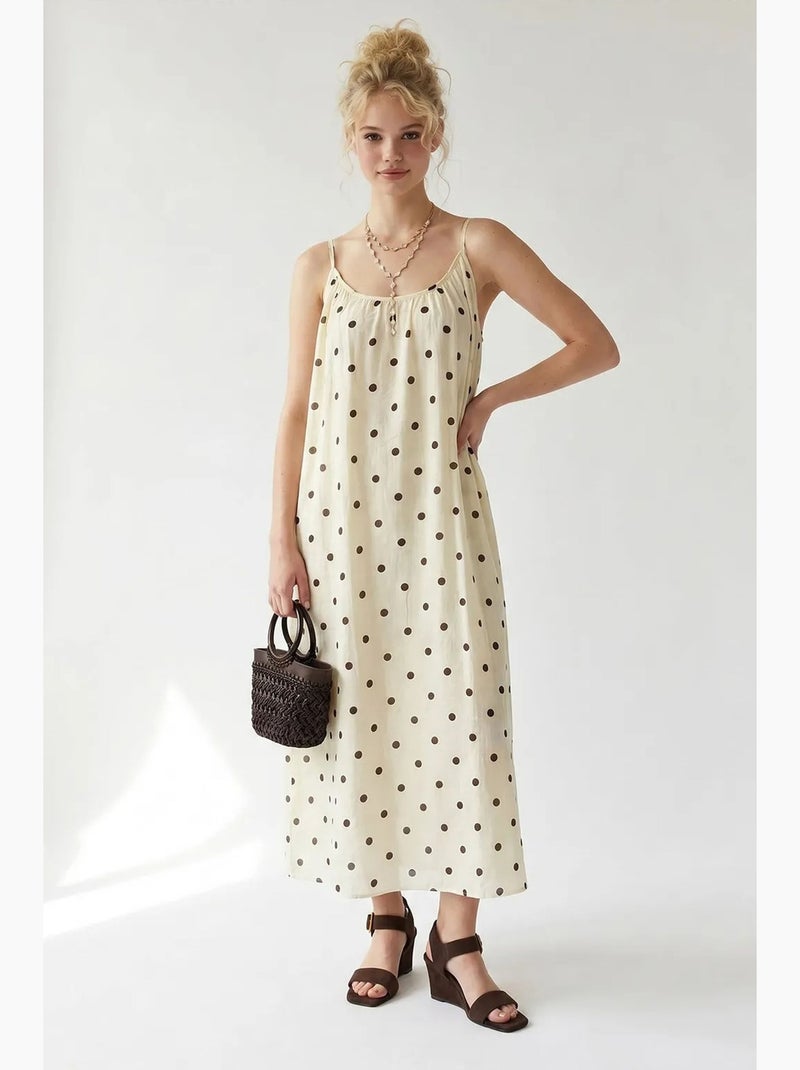 Vestido maxi de línea a con lunares mixray Crema - Kiabi