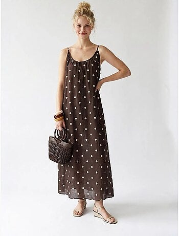 Vestido maxi de línea a con lunares mixray